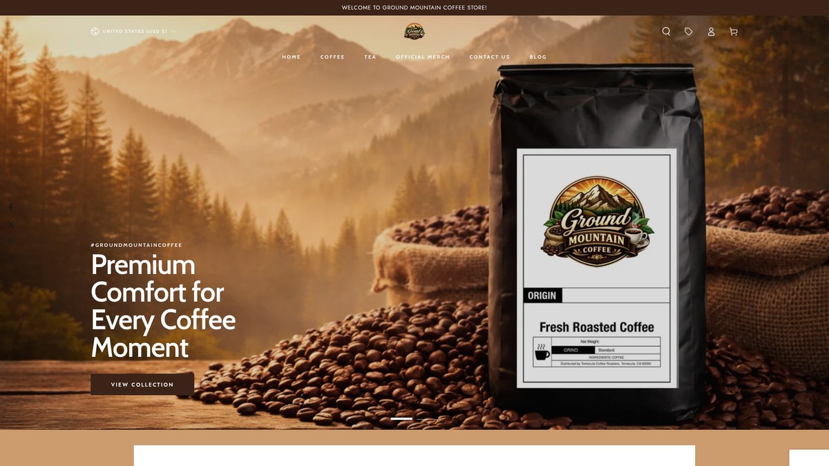 Ground Mountain Coffee live storefront screenshot